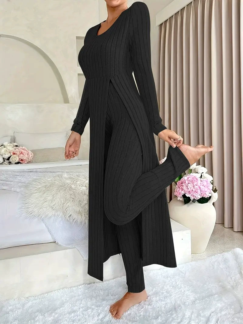 Women’s Ribbed Long Top & Slim Pants Set