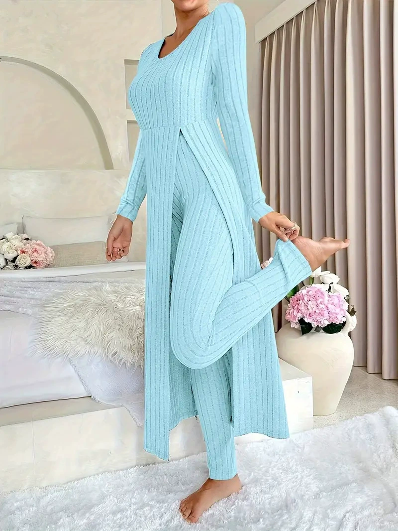 Women’s Ribbed Long Top & Slim Pants Set
