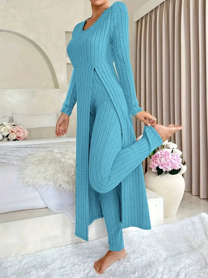 Women’s Ribbed Long Top & Slim Pants Set
