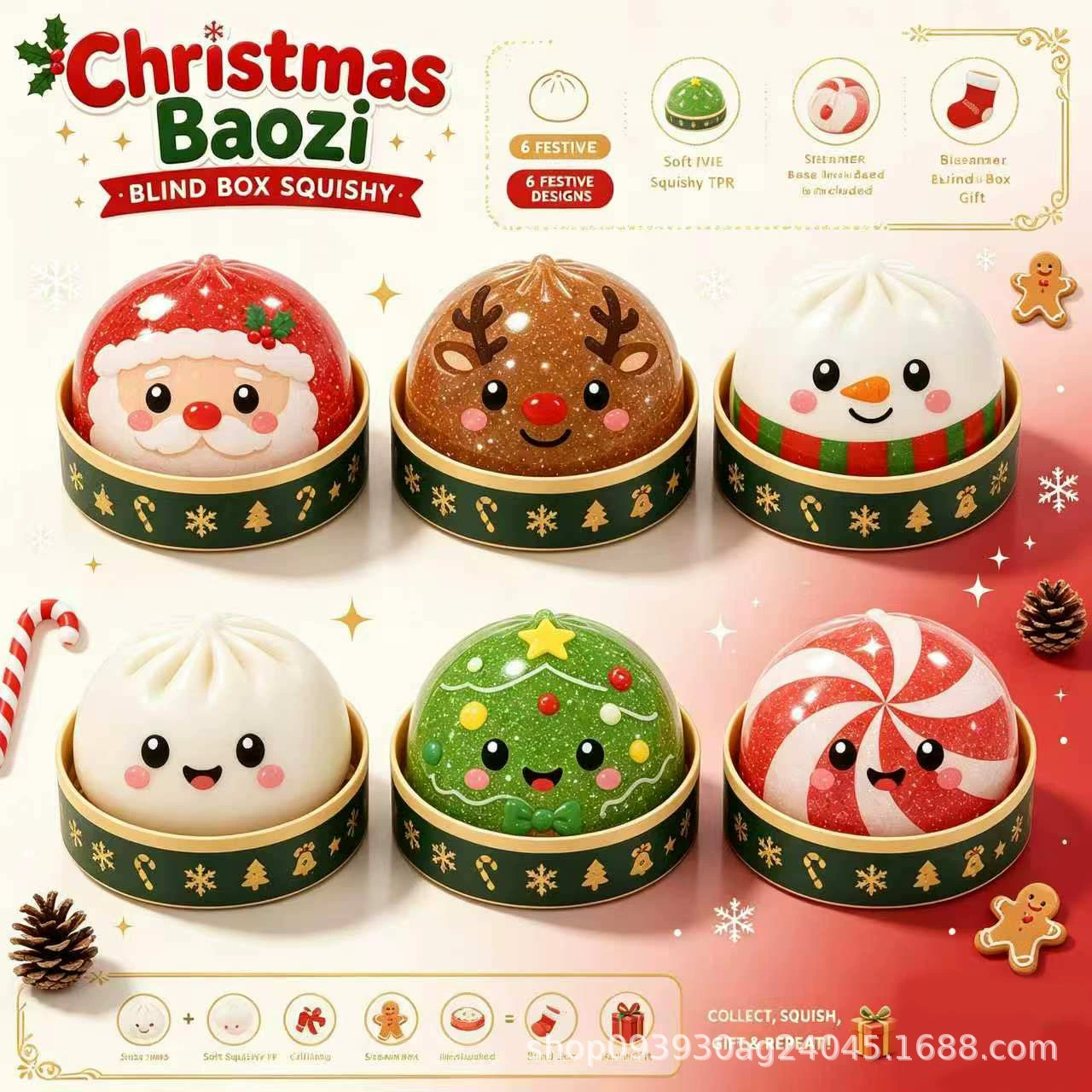 Christmas Character Squishy Blind Box – Glitter Jelly Sensory Toy