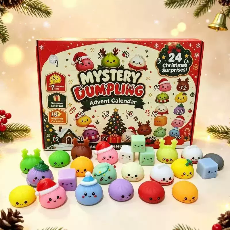 Christmas Dumpling Squishy Advent Calendar – 24-Piece Mystery Sensory Toy Set