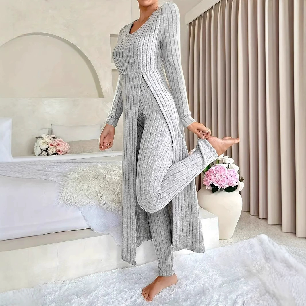 Women’s Ribbed Long Top & Slim Pants Set