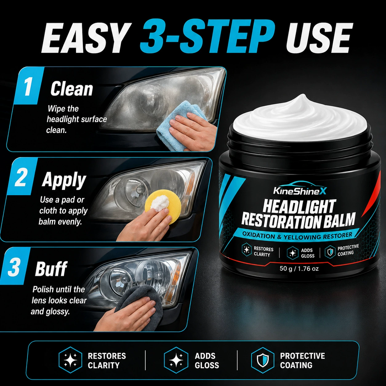 Car Headlight Restoration Balm – Oxidation & Yellowing Polish