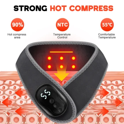 A convenient rechargeable neck massager combining vibration, warming comfort and adjustable settings in a lightweight cordless design.