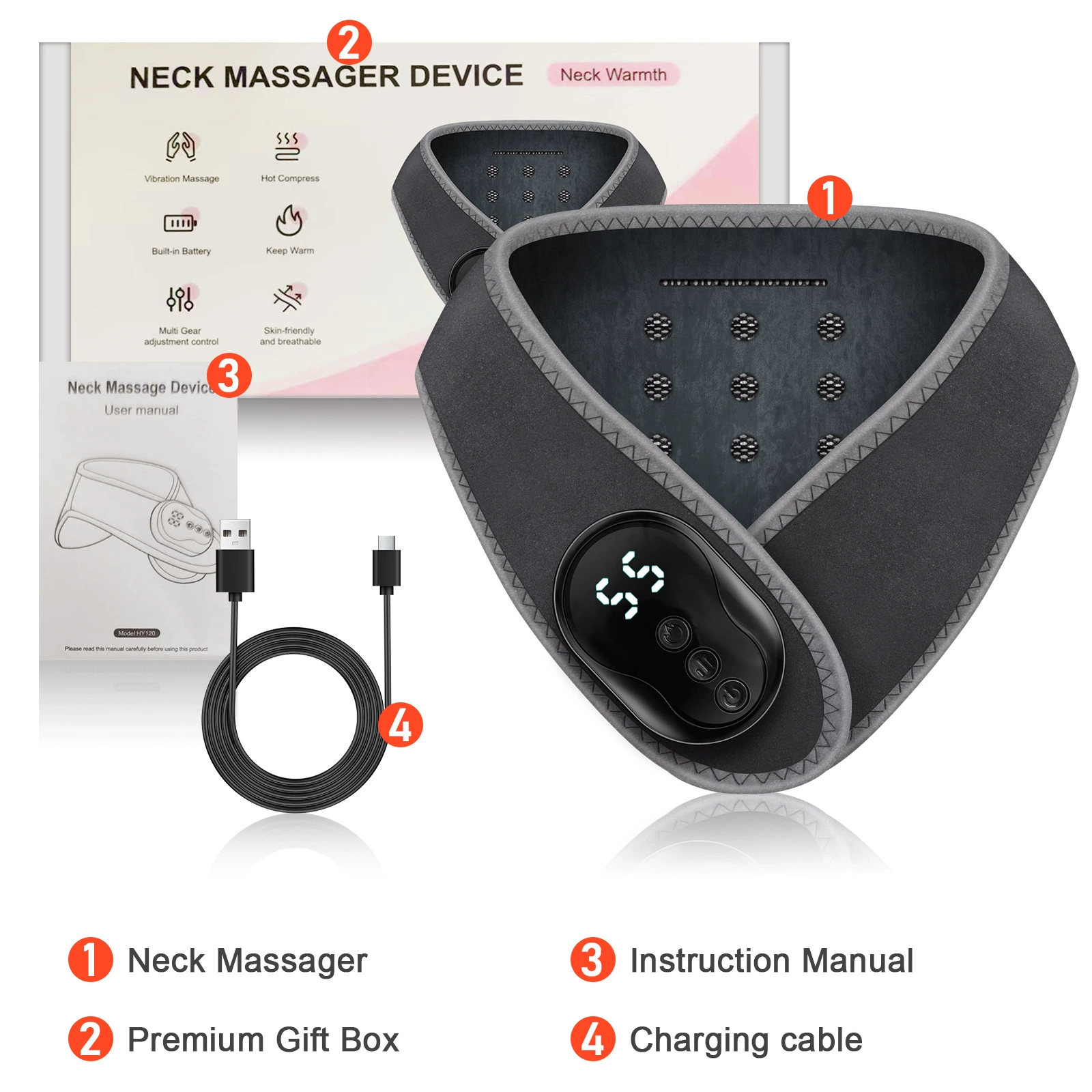 Rechargeable Electric Neck Massager with Heat