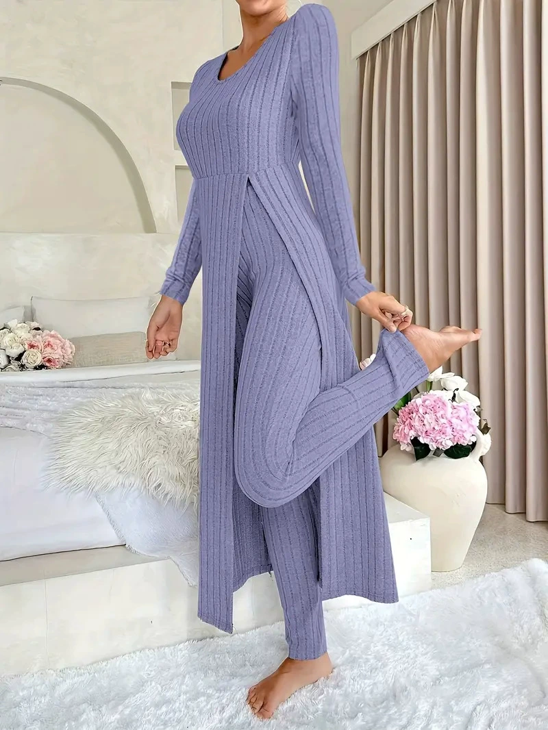 Women’s Ribbed Long Top & Slim Pants Set
