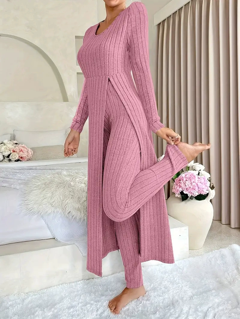 Women’s Ribbed Long Top & Slim Pants Set