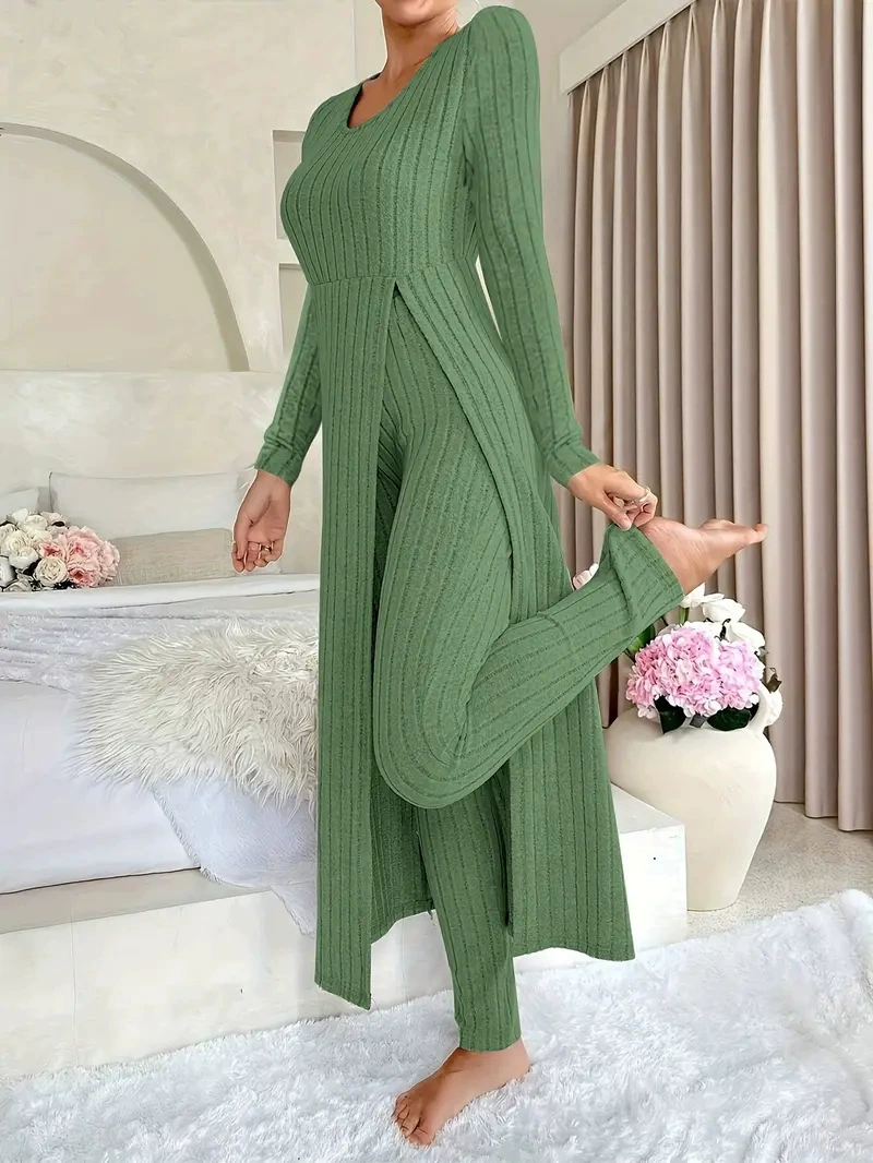 Women’s Ribbed Long Top & Slim Pants Set