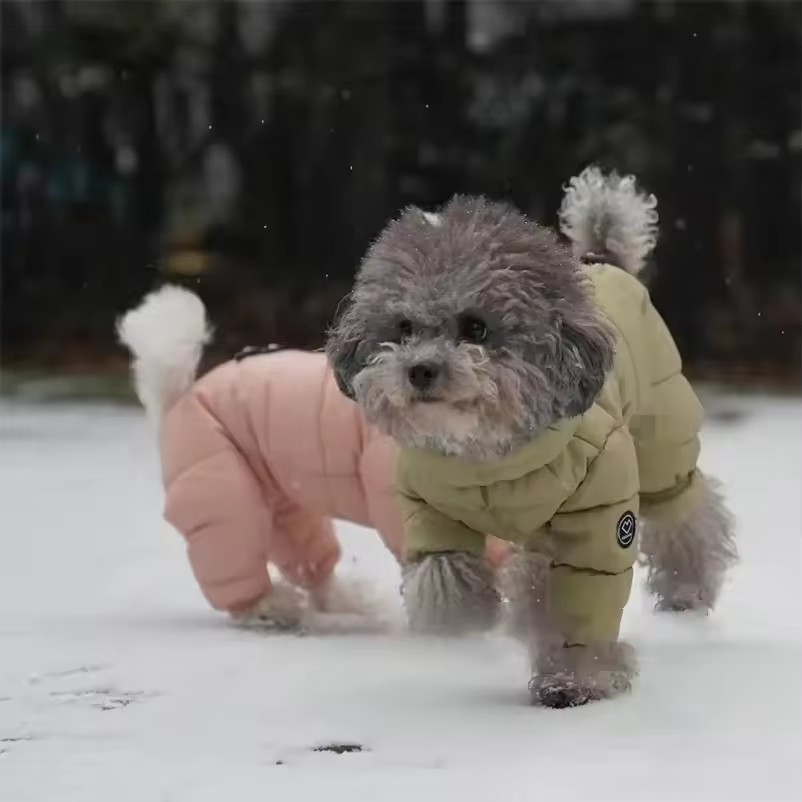 Padded Hooded Dog Snow Jacket – Warm Full-Body Winter Jumpsuit
