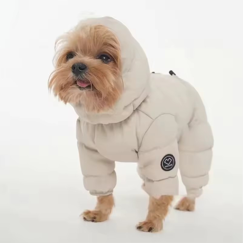 Padded Hooded Dog Snow Jacket – Warm Full-Body Winter Jumpsuit