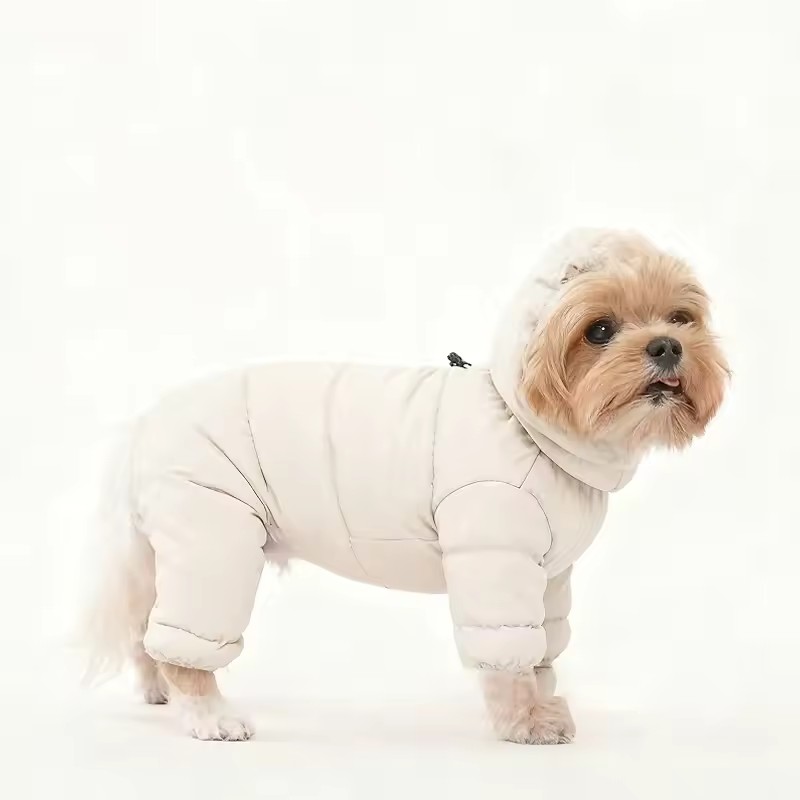 Padded Hooded Dog Snow Jacket – Warm Full-Body Winter Jumpsuit