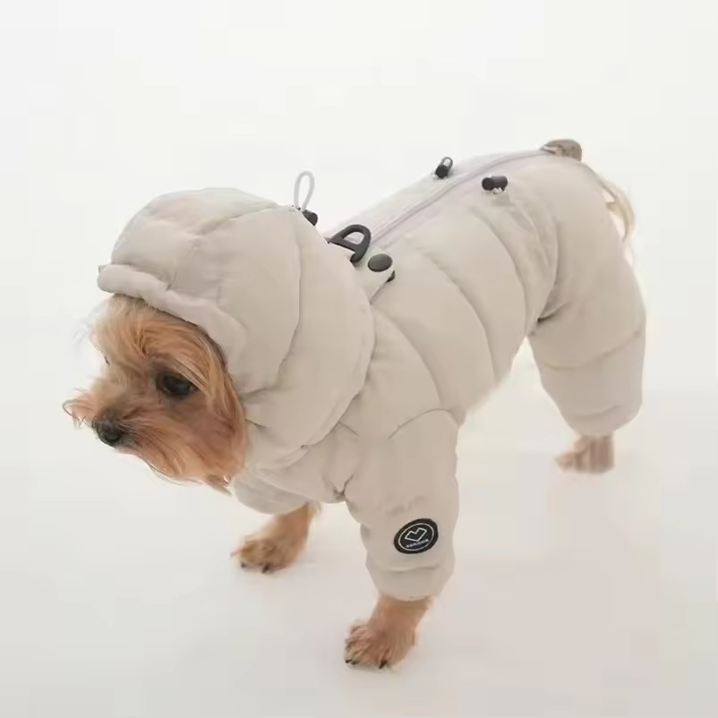 Padded Hooded Dog Snow Jacket – Warm Full-Body Winter Jumpsuit