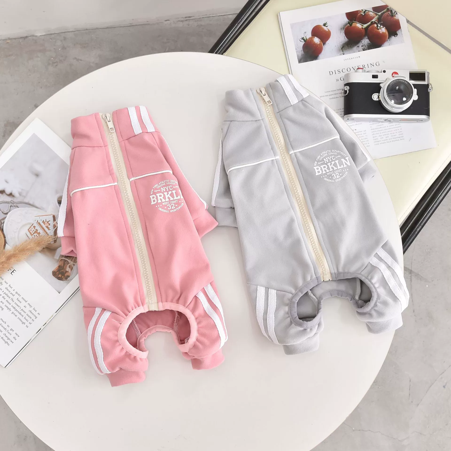 Pet Tracksuit Onesie for Dogs & Cats – Striped Sport Jumpsuit