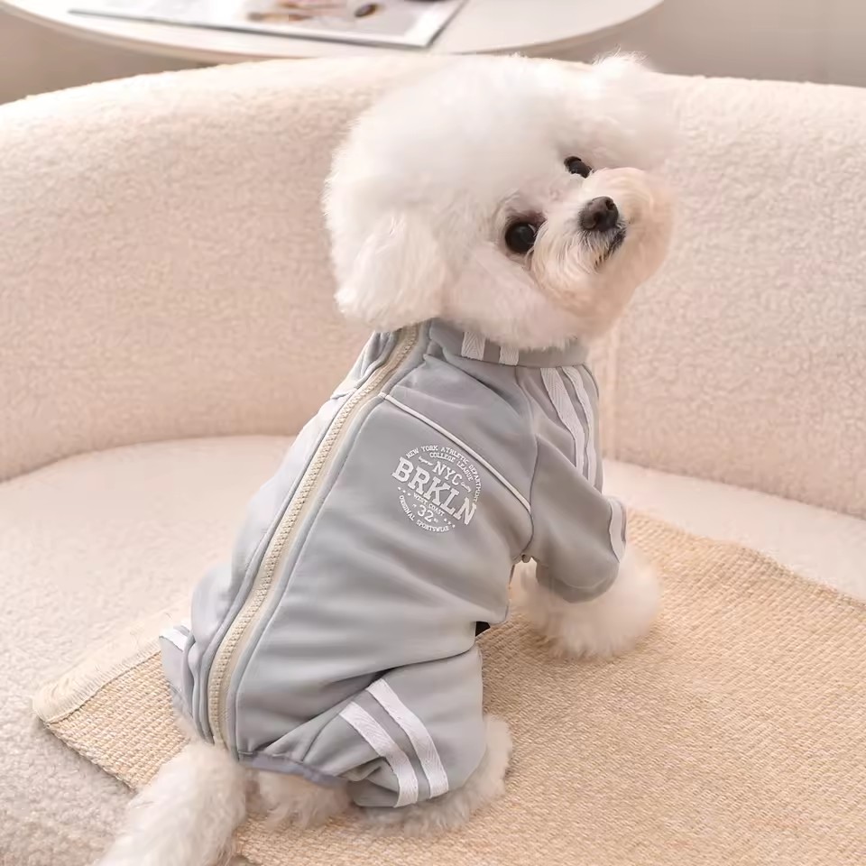 Pet Tracksuit Onesie for Dogs & Cats – Striped Sport Jumpsuit