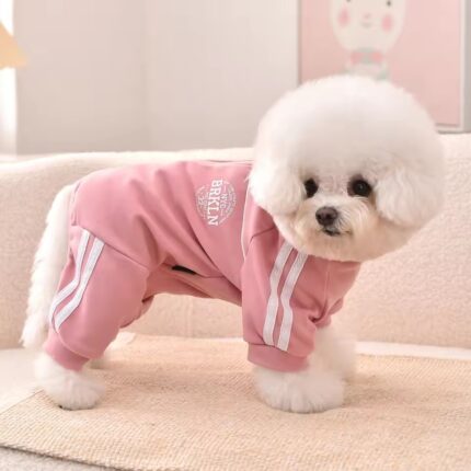 Pet Tracksuit Onesie for Dogs & Cats – Striped Sport Jumpsuit