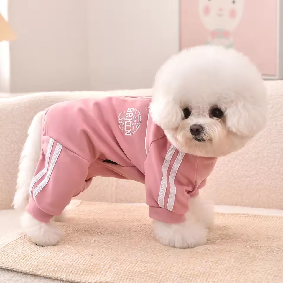 Pet Tracksuit Onesie for Dogs & Cats – Striped Sport Jumpsuit