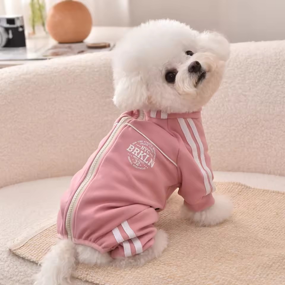 Pet Tracksuit Onesie for Dogs & Cats – Striped Sport Jumpsuit