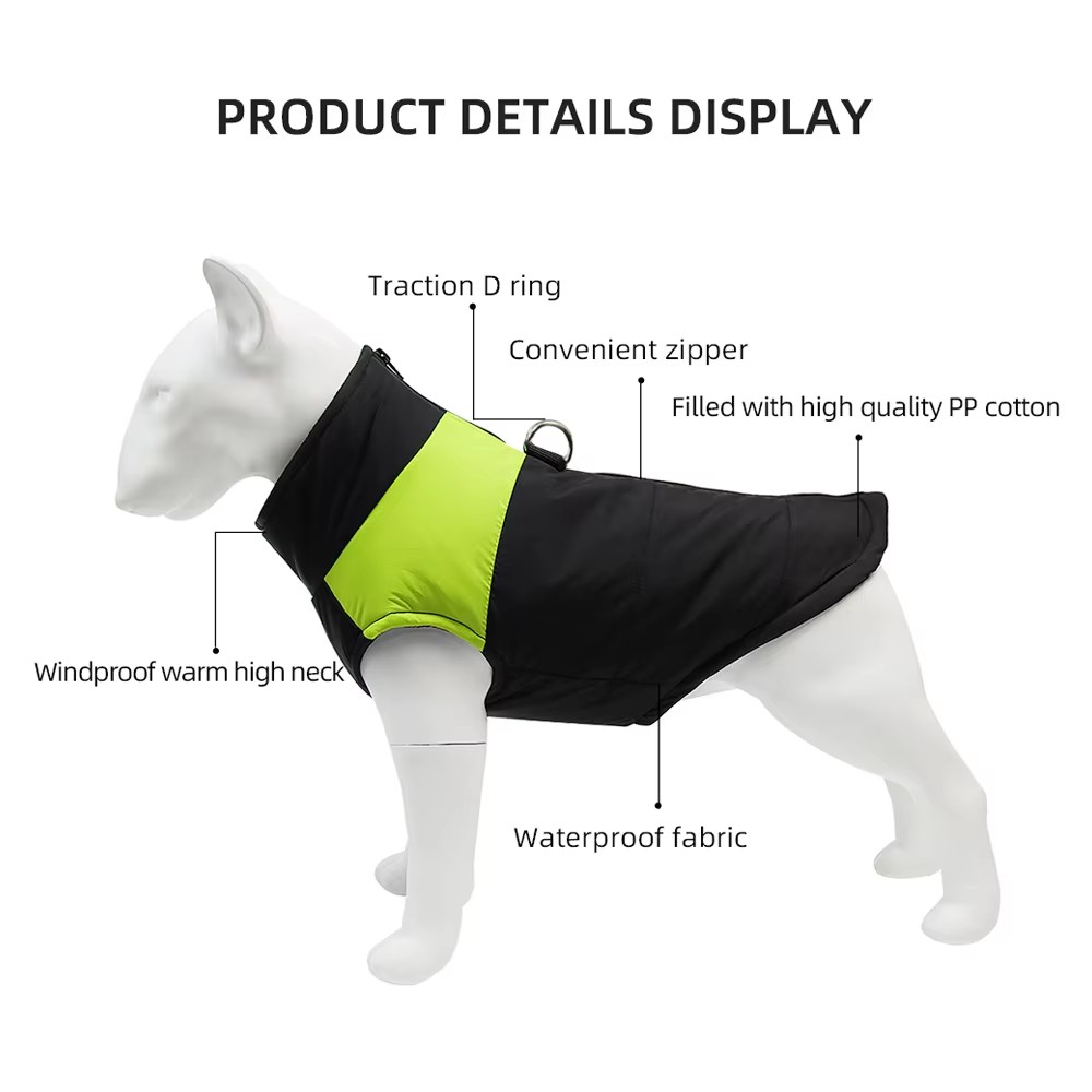 Quilted Dog Snow Jacket – Warm Padded Winter Vest with Leash Ring
