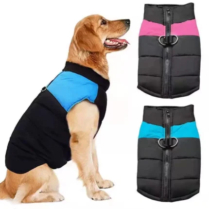Quilted Dog Snow Jacket – Warm Padded Winter Vest with Leash Ring
