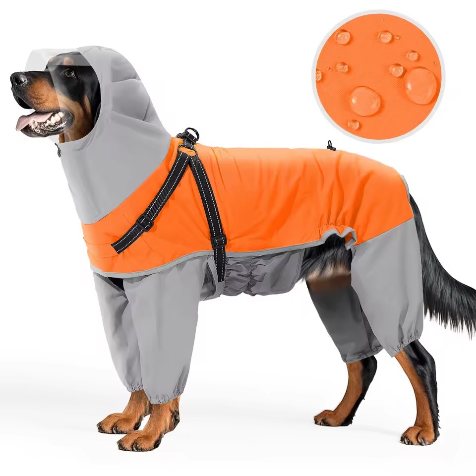 Reflective Hooded Dog Raincoat – Waterproof Adjustable Pet Jacket for Medium & Large Dogs