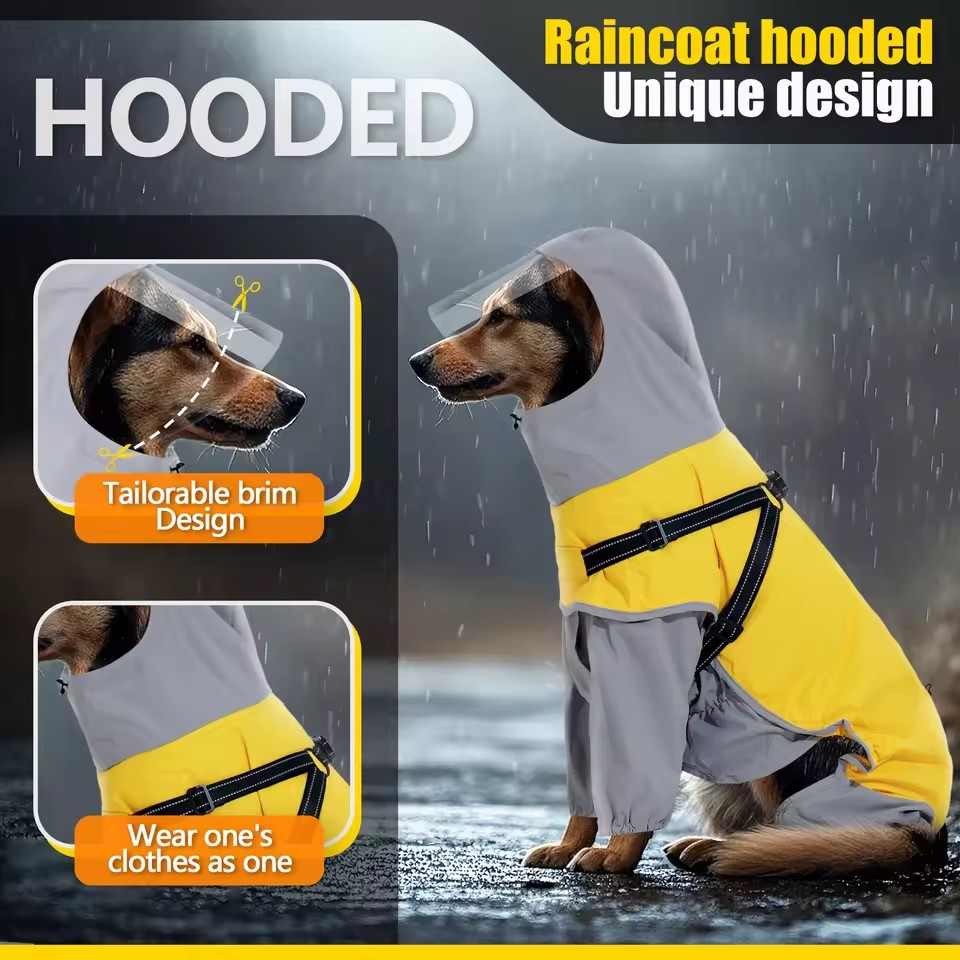 Reflective Hooded Dog Raincoat – Waterproof Adjustable Pet Jacket for Medium & Large Dogs
