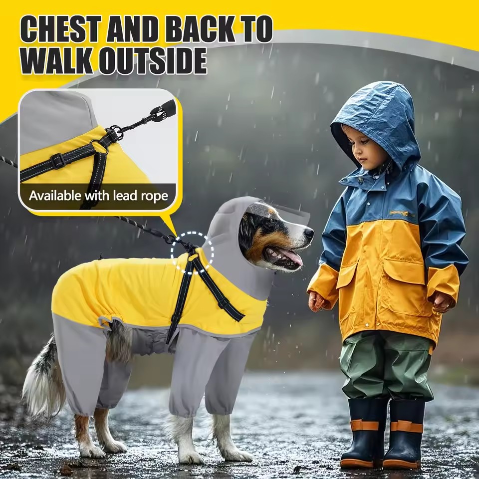 Reflective Hooded Dog Raincoat – Waterproof Adjustable Pet Jacket for Medium & Large Dogs