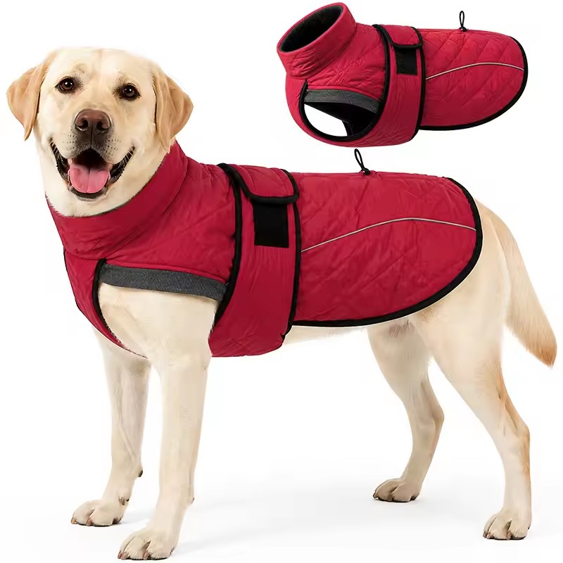 Reflective Fleece-Lined Dog Winter Coat with Harness