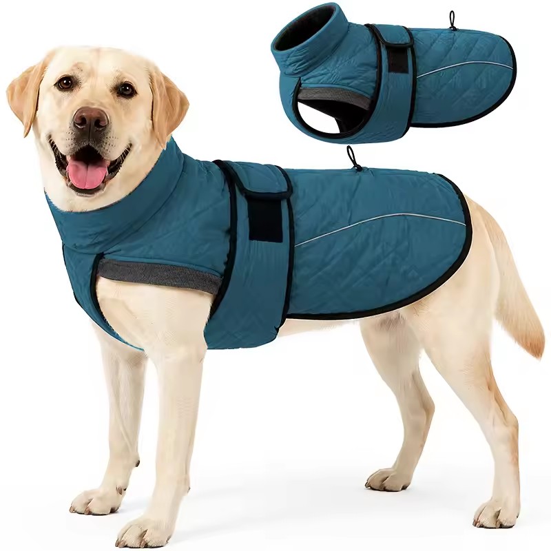 Reflective Fleece-Lined Dog Winter Coat with Harness