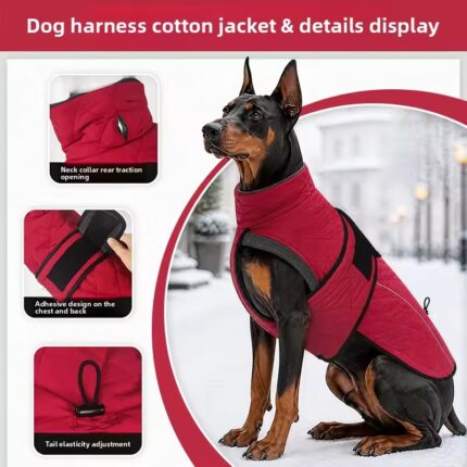 Reflective Fleece-Lined Dog Winter Coat with Harness