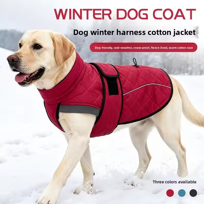 Reflective Fleece-Lined Dog Winter Coat with Harness