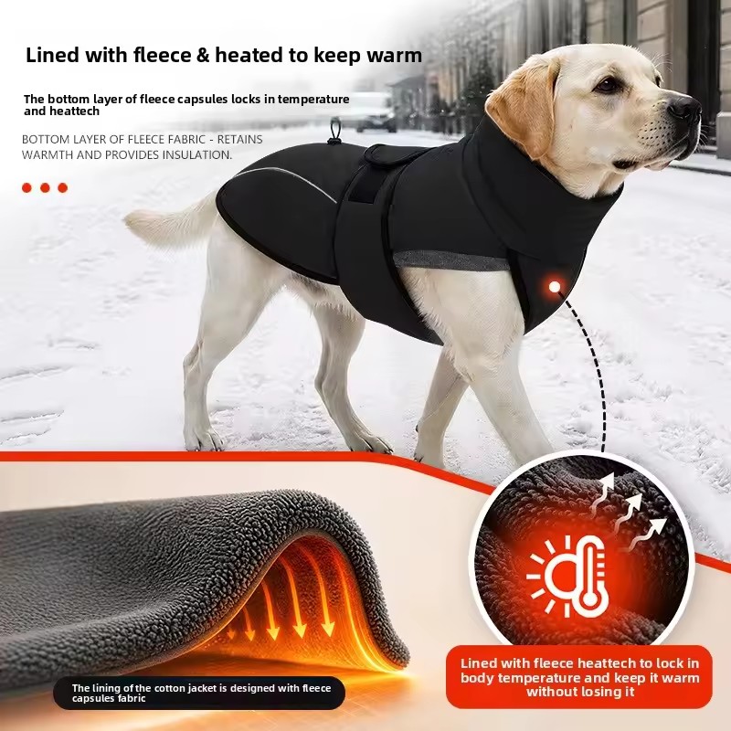 Reflective Fleece-Lined Dog Winter Coat with Harness