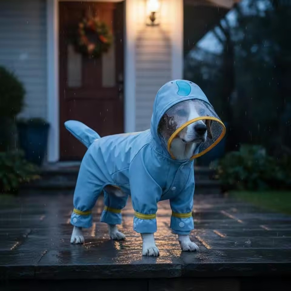 Hooded Full-Body Dog Raincoat with Clear Visor