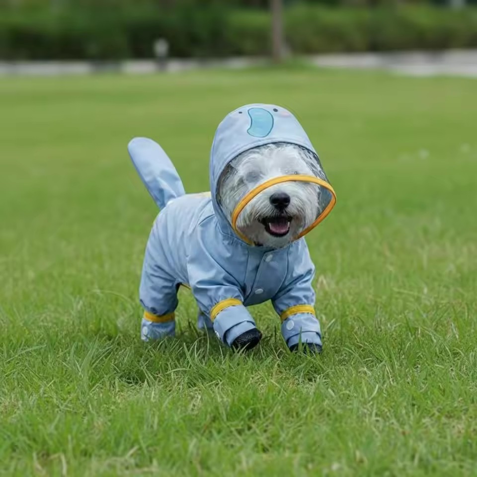 Hooded Full-Body Dog Raincoat with Clear Visor