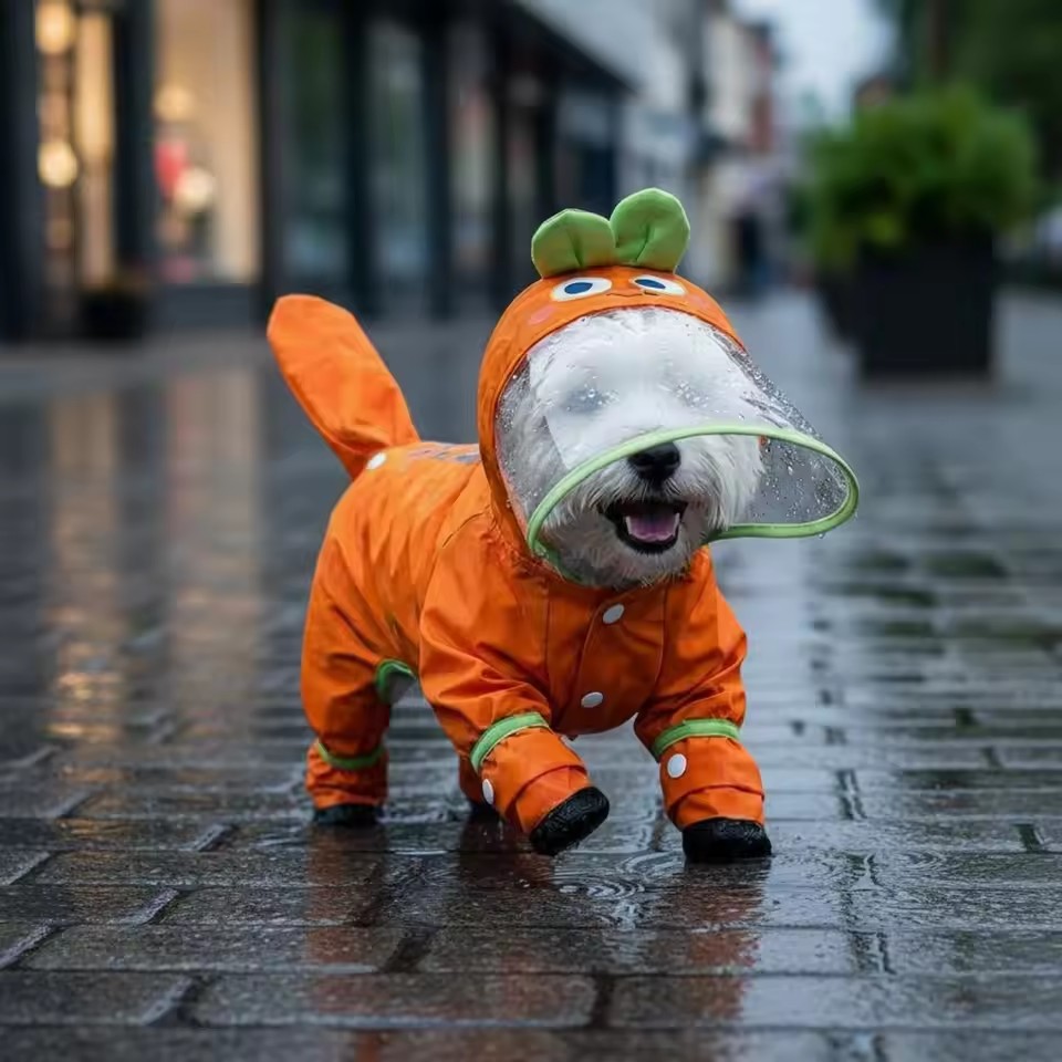 Hooded Full-Body Dog Raincoat with Clear Visor