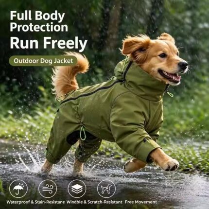 Full-Body Waterproof Dog Raincoat – Reflective Outdoor Jumpsuit for Large Dogs