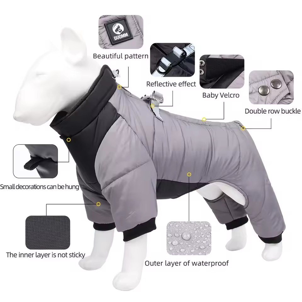 Waterproof Dog Snow Jacket – Warm Full-Body Pet Winter Jumpsuit