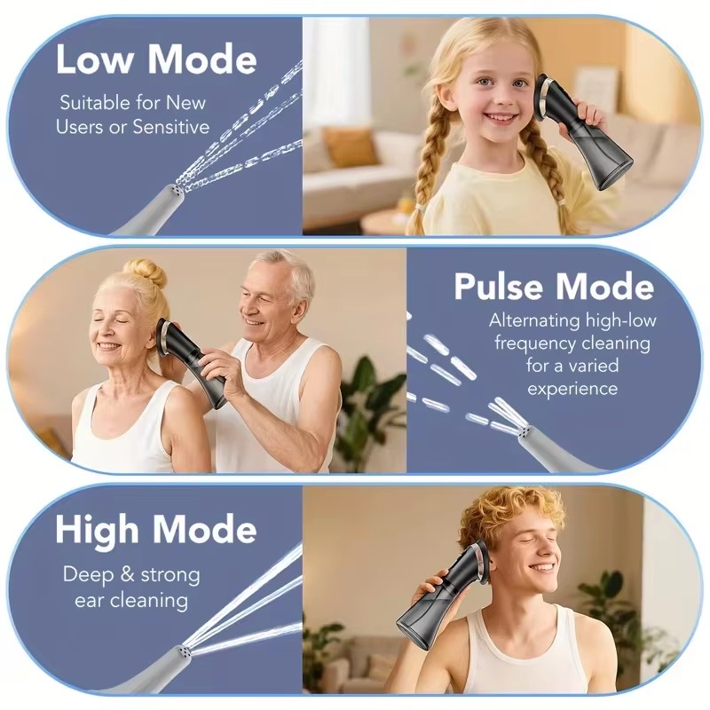 A practical electric ear irrigation cleaner combining adjustable pressure, five-stream water flow and a rechargeable design for convenient personal ear-care routines.