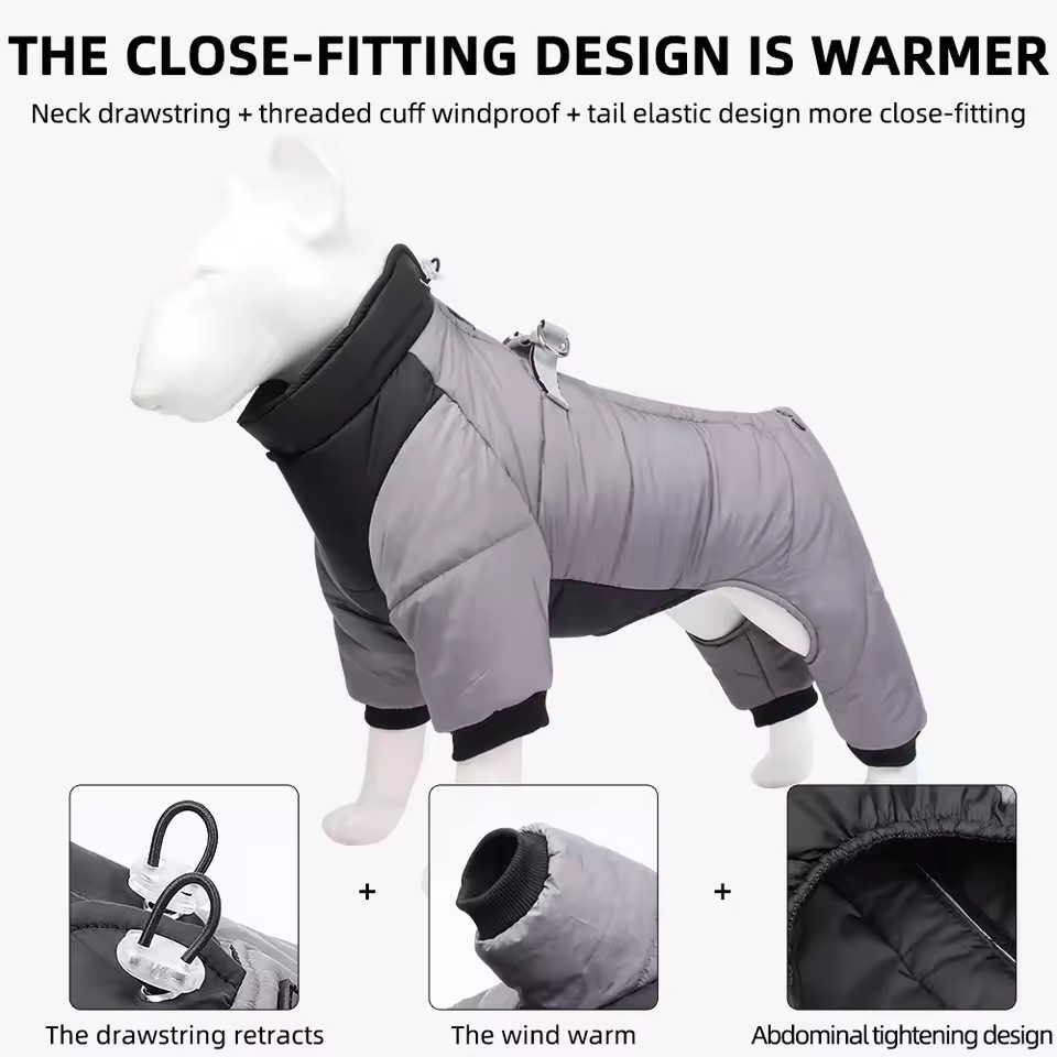 Waterproof Dog Snow Jacket – Warm Full-Body Pet Winter Jumpsuit