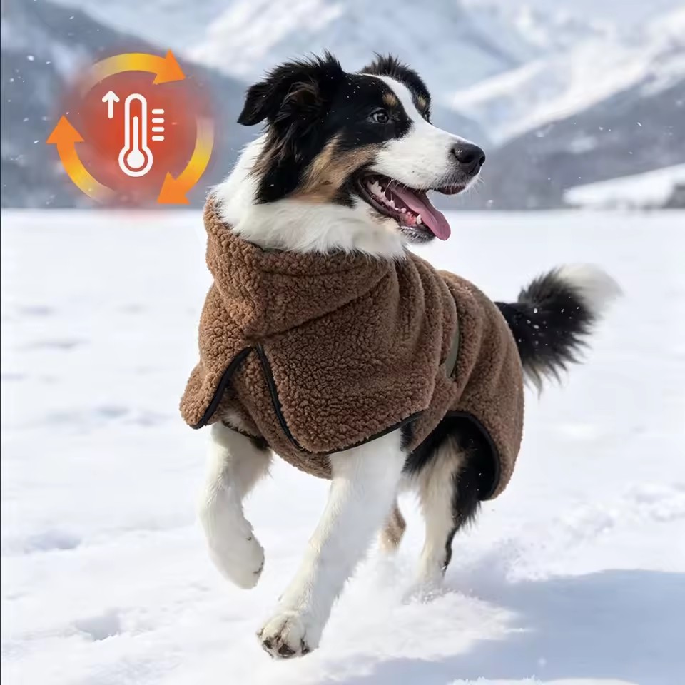 Warm Fleece Dog Snow Jacket – Adjustable Winter Coat for Small to Large Dogs