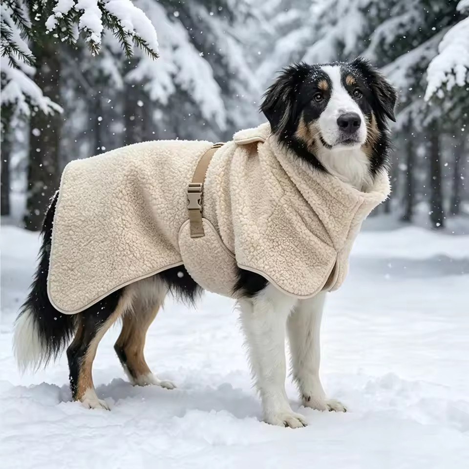 Warm Fleece Dog Snow Jacket – Adjustable Winter Coat for Small to Large Dogs