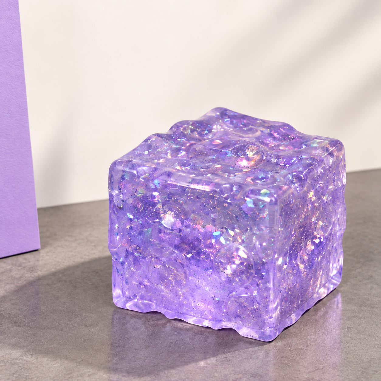 Glitter Cube Squishy – Colorful Sensory Stress Relief Fidget Toy
