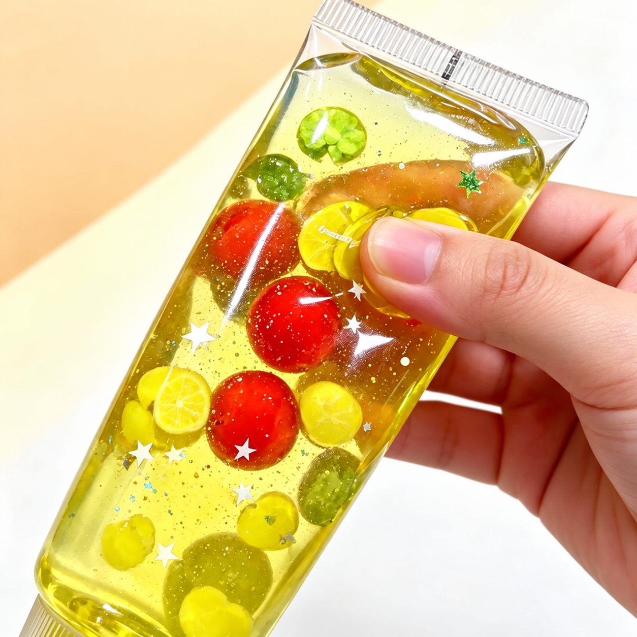 Fruit Gel Tube Squishy – Colorful Bead-Filled Sensory Fidget Toy
